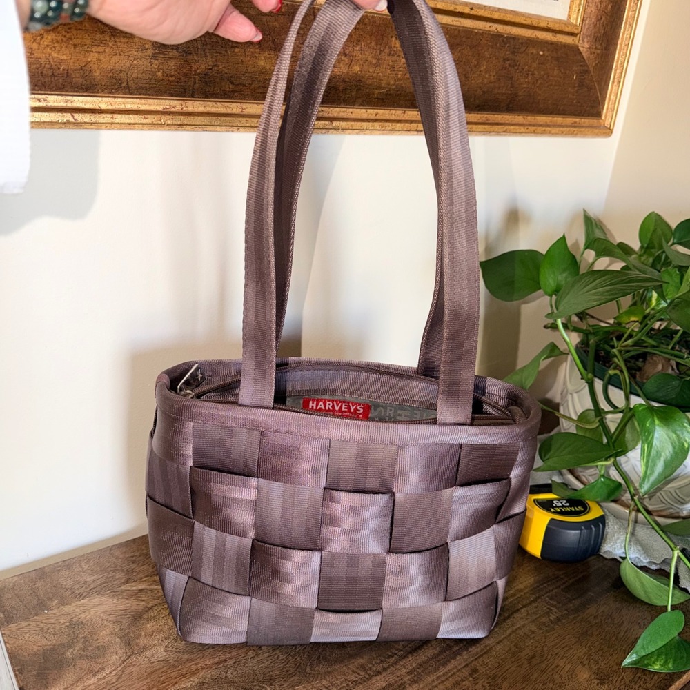 Harveys Seatbelt Shoulder Bag Brown Woven Handbag Small Tote Zip Top USA Indie